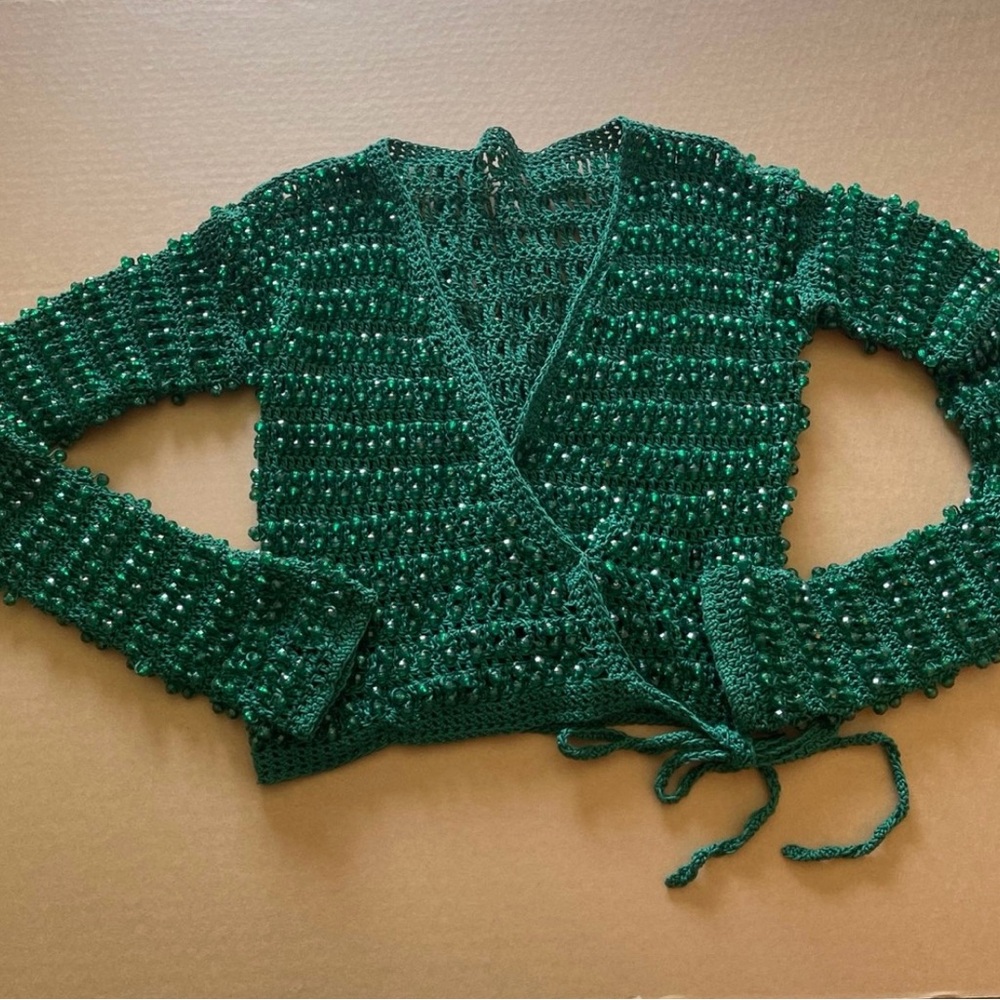 Crocheted beaded cardigan